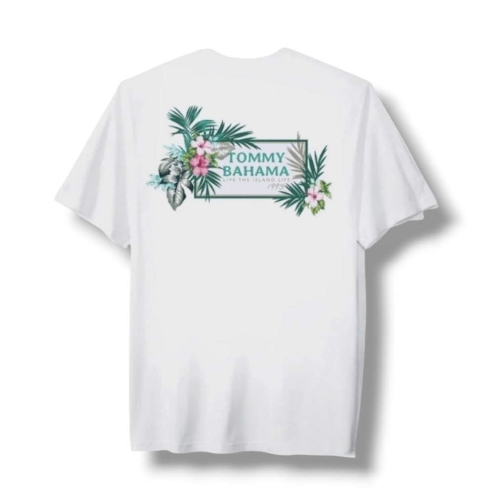 Tommy Bahama White Tropical Graphic T-Shirt Short Sleeve Marlin Logo Medium New